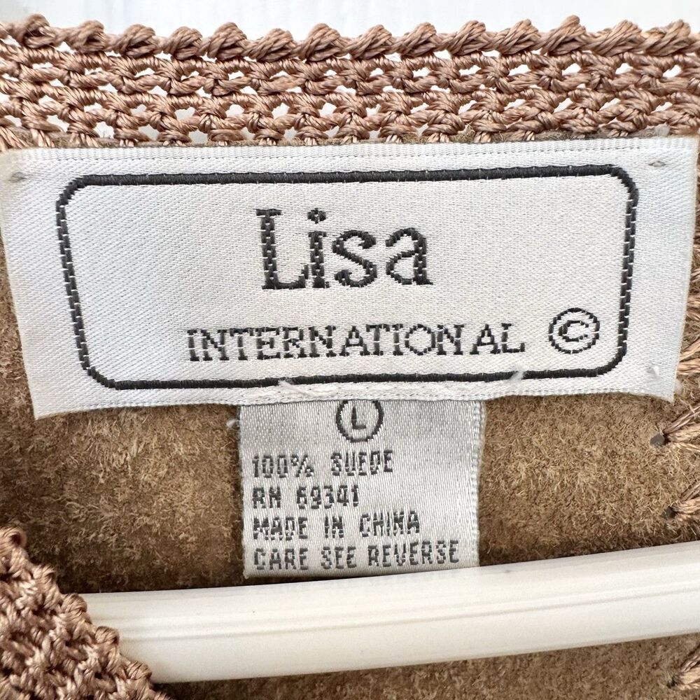 VTG Lisa International Patchwork Suede Crochet Vest Button Fringe Boho Festival - Picture 7 of 8